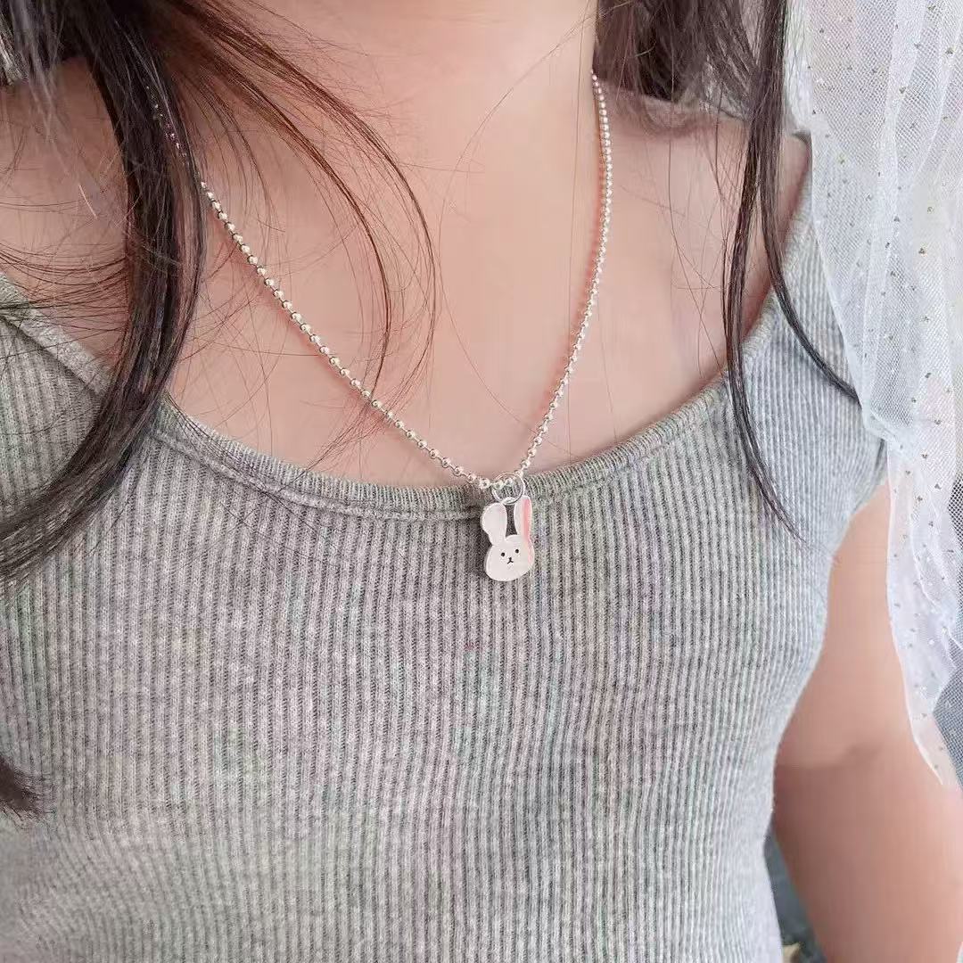 S925 Sterling Silver Bead Chain Rabbit Necklace