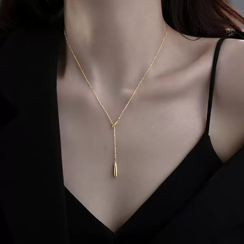 Tassel Design Teardrop Pendant S925 Sterling Silver Necklace