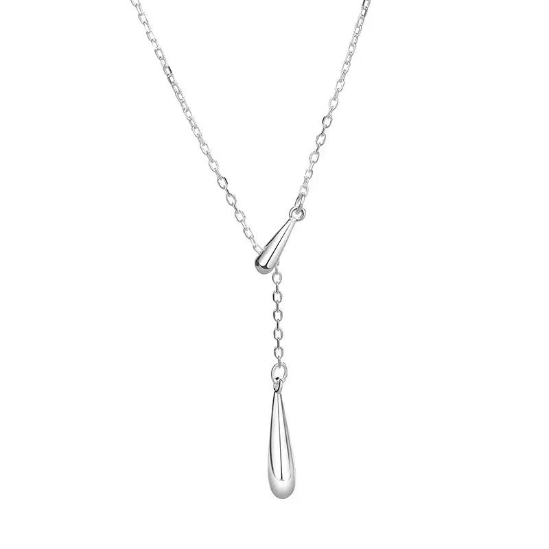 Tassel Design Teardrop Pendant S925 Sterling Silver Necklace