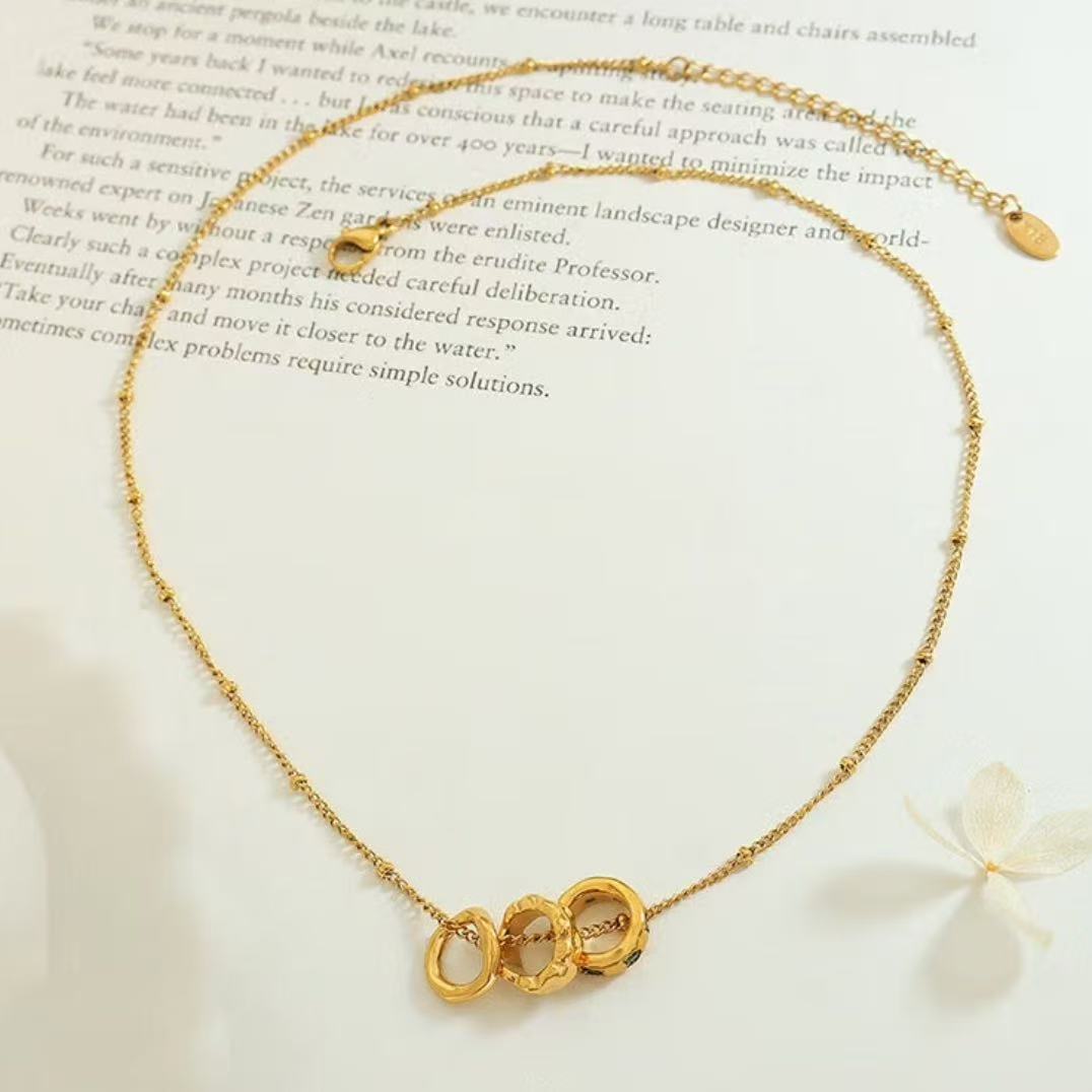 Three-rings Necklace 18K Gold-plated Over Copper