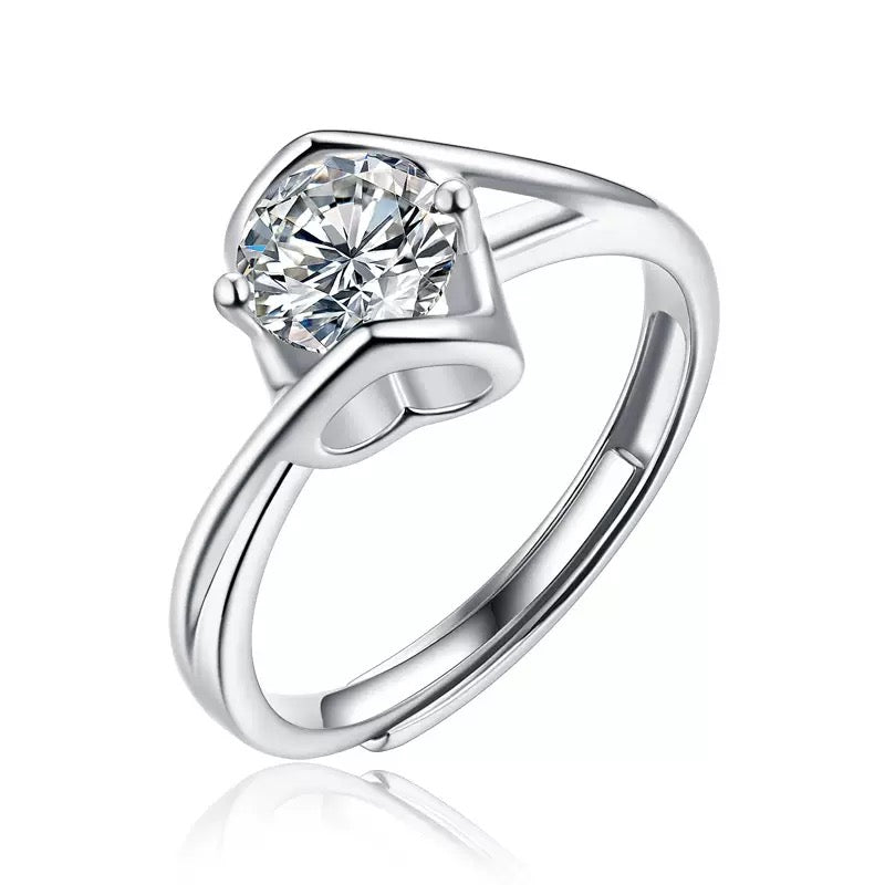 S925 Sterling Silver Moissanite Ring With 1 Ct Diamond