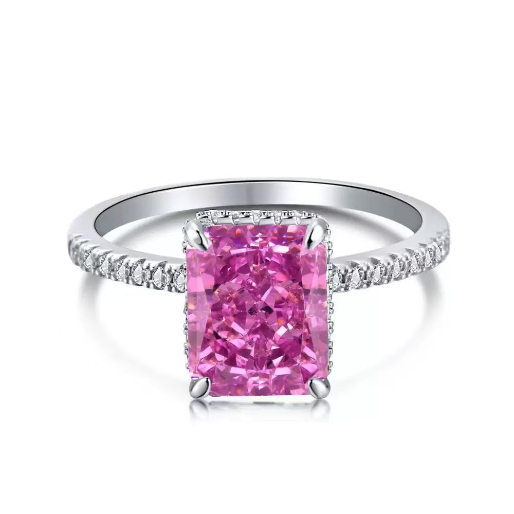 S925 Sterling Silver Ring with High Carbon Diamond Colored Zircon