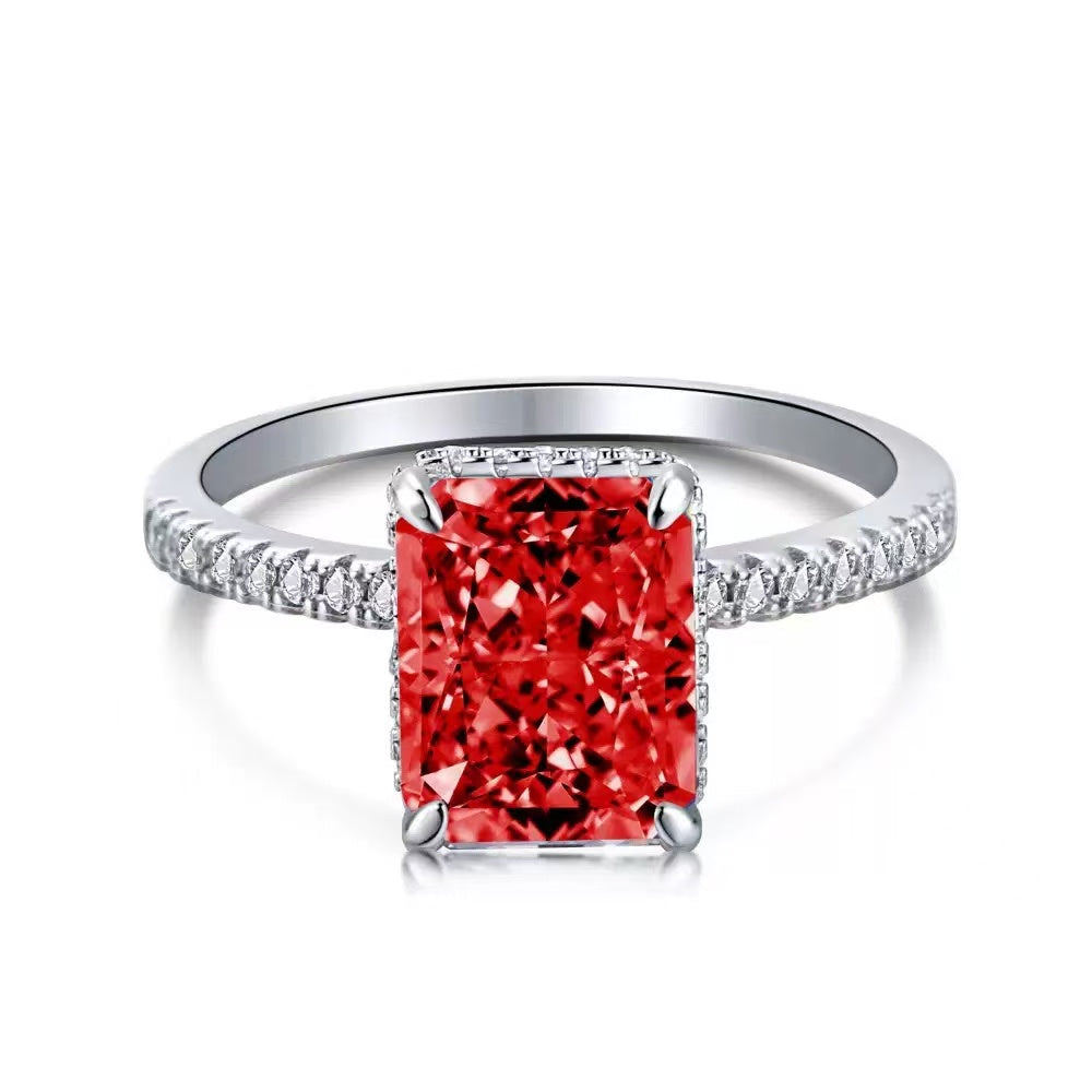S925 Sterling Silver Ring with High Carbon Diamond Colored Zircon