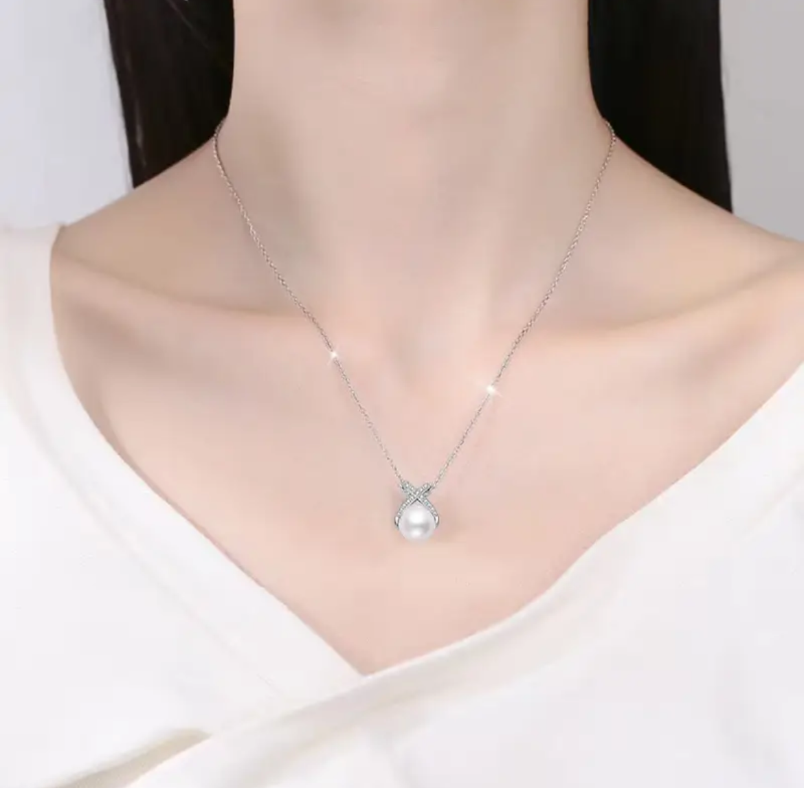 S925 sterling silver pearl necklace