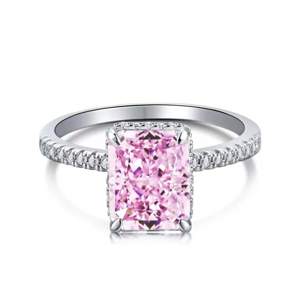 S925 Sterling Silver Ring with High Carbon Diamond Colored Zircon