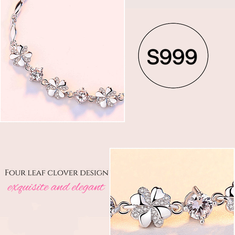 S999 Sterling Silver four-leaf clover bracelet