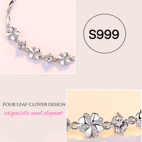 S999 Sterling Silver four-leaf clover bracelet