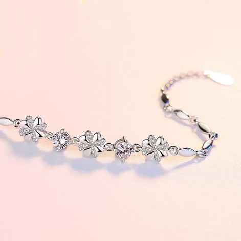 S999 Sterling Silver four-leaf clover bracelet