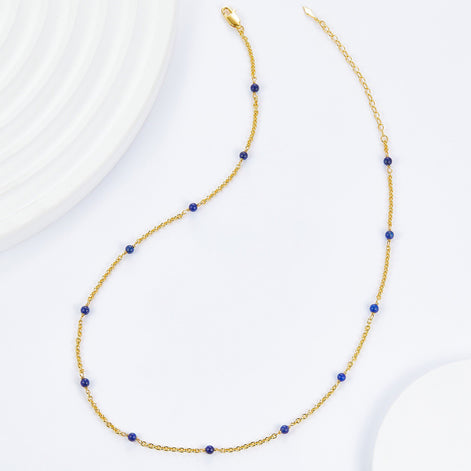 Original Designer -Lapis Scattered on Golden String Necklace