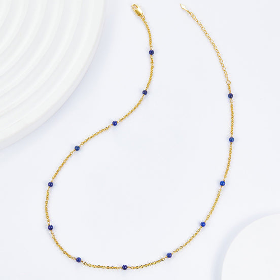 Lapis Scattered on Golden String Necklace