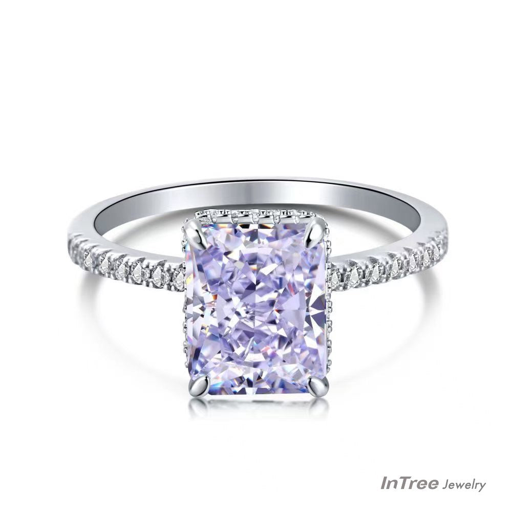 8A Zircon Square Design S925 Sterling Silver Ring
