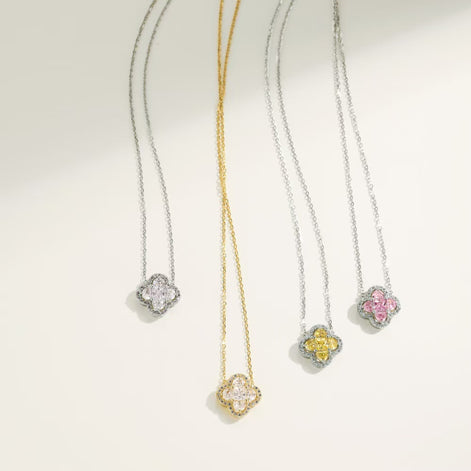 Four-leaf Clover S925 Sterling Silver Necklace set with Premium Zircon