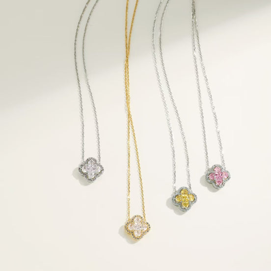Four-leaf Clover S925 Sterling Silver Necklace set with Premium Zircon