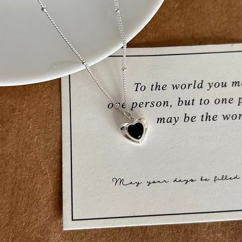 Black Agate Heart Shaped S925 Sterling Silver Necklace
