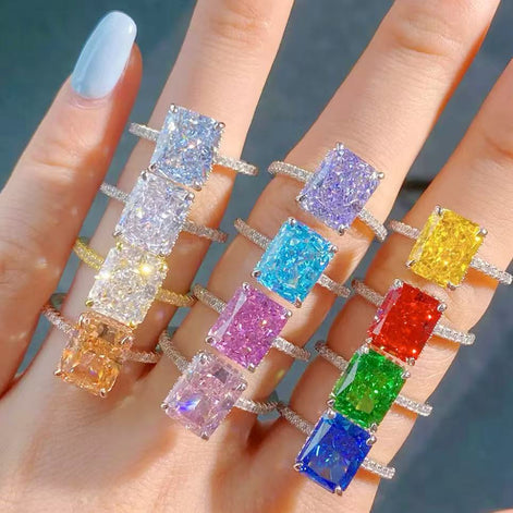 S925 Sterling Silver Ring with High Carbon Diamond Colored Zircon