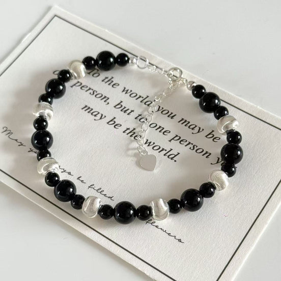 Black Agate Silver Bracelet