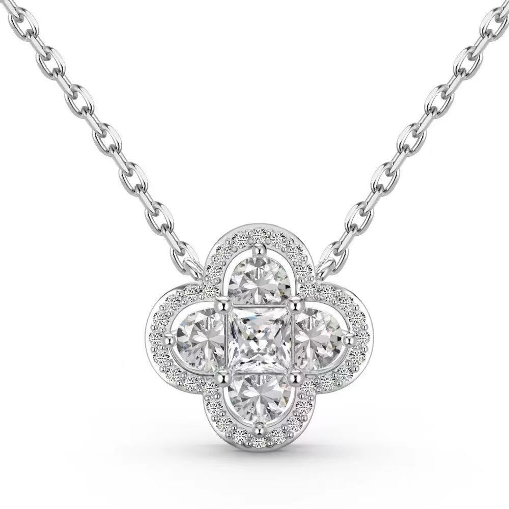 Four-leaf Clover S925 Sterling Silver Necklace set with Premium Zircon