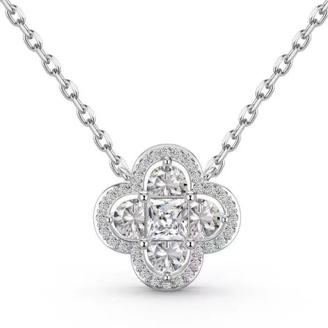Four-leaf Clover S925 Sterling Silver Necklace set with Premium Zircon