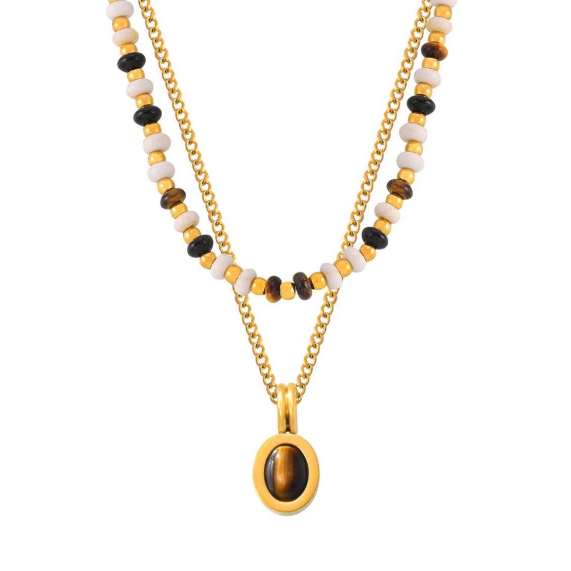 Maillard Style Beaded Necklace Tigereye Pendant