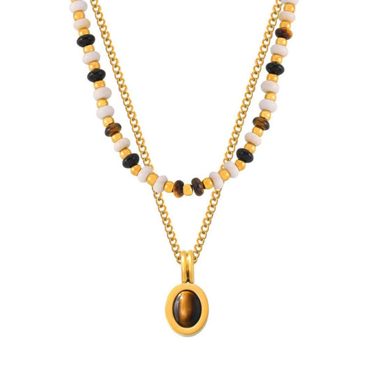 Maillard Style Beaded Necklace Tigereye Pendant