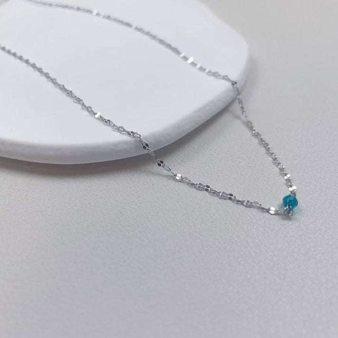 S925 Sterling Silver Shimmering Necklace With Blue Diamond