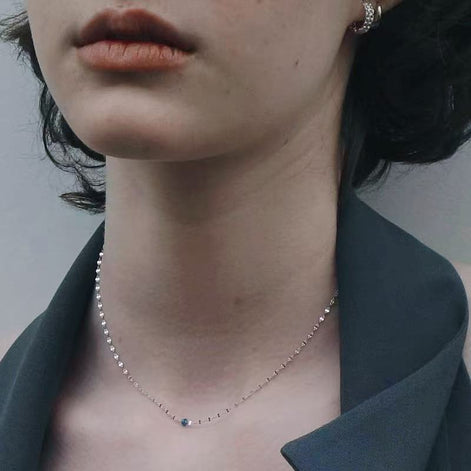 S925 Sterling Silver Shimmering Necklace With Blue Diamond