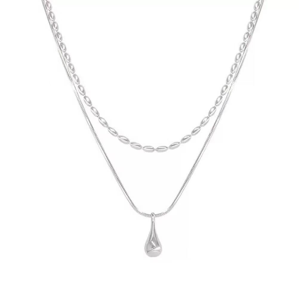 Double Chain Design Olive Teardrop Necklace