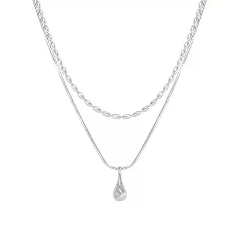 Double Chain Design Olive Teardrop Necklace