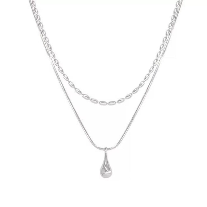 Double Chain Design Olive Teardrop Necklace