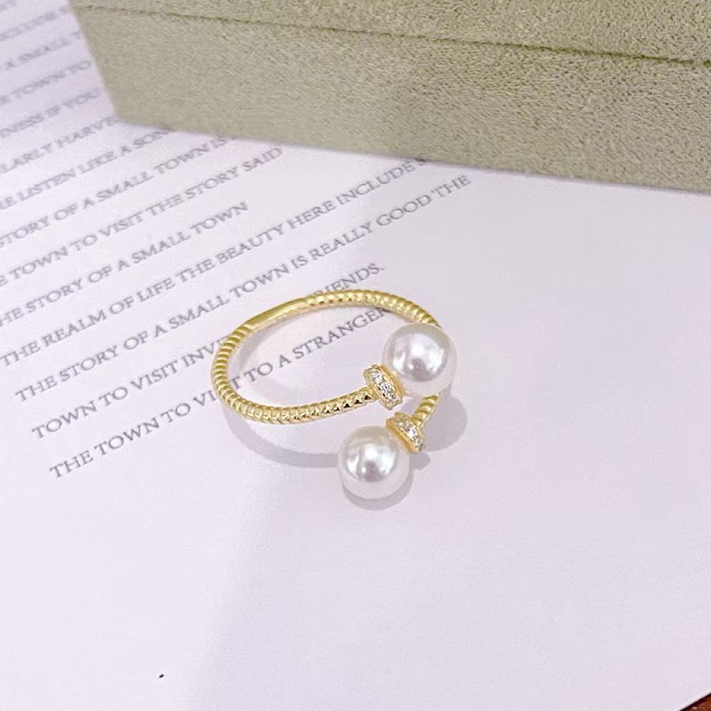Double Pearl Design S925 Sterling Silver Ring