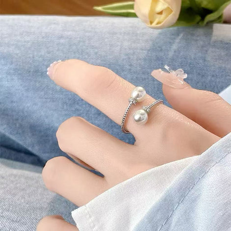 Double Pearl Design S925 Sterling Silver Ring