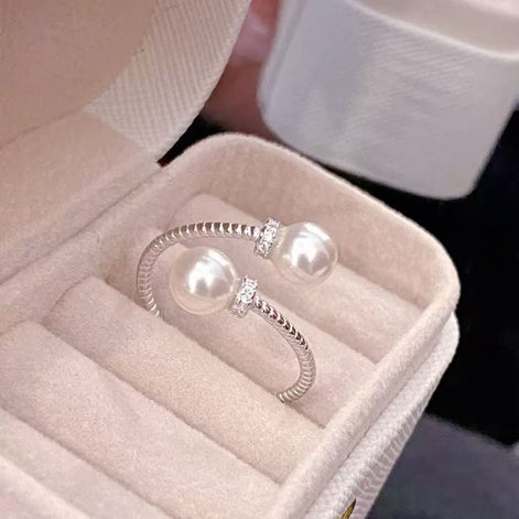 Double Pearl Design S925 Sterling Silver Ring