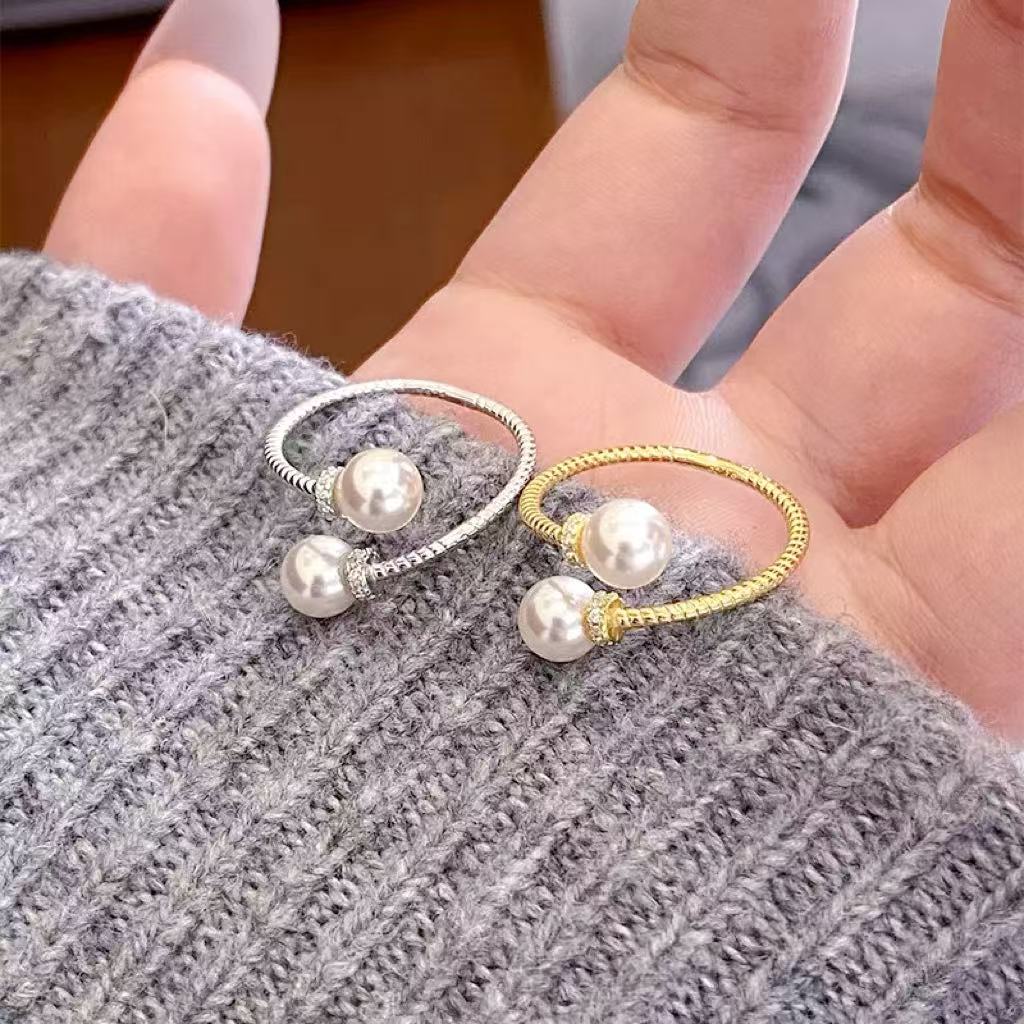 Double Pearl Design S925 Sterling Silver Ring