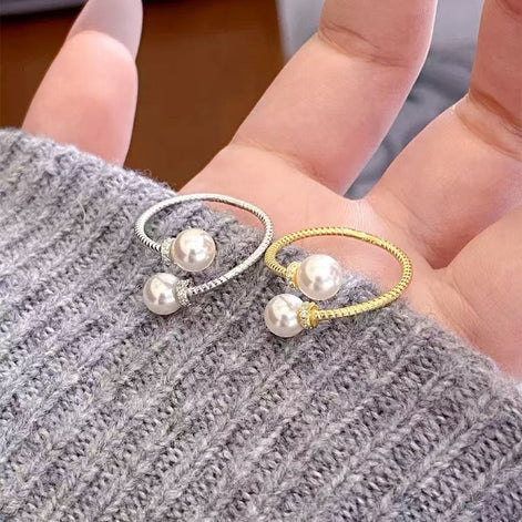 Double Pearl Design S925 Sterling Silver Ring