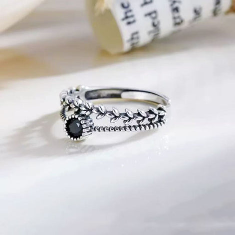 Vintage Style Black Zircon S925 Sterling Silver Ring