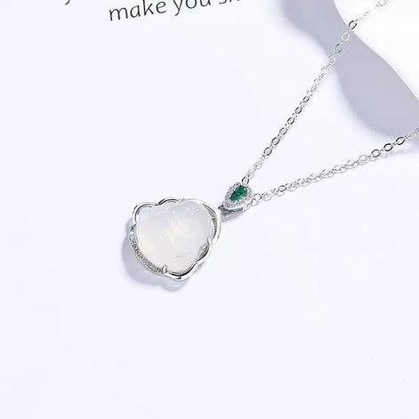 White Chalcedony Laughing Buddha S925 Sterling Silver Necklace