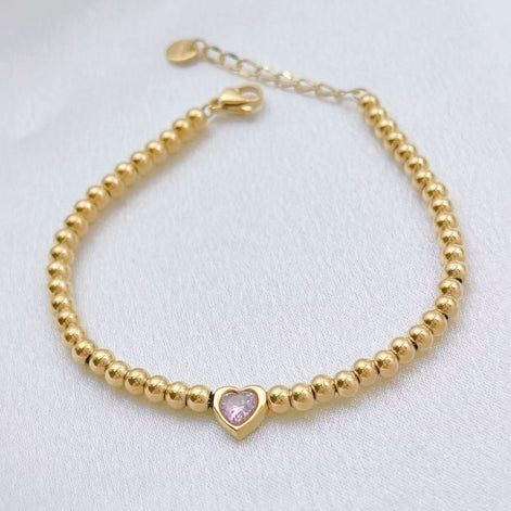 Beaded Design With Pink Zircon Bracelet