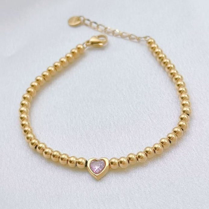 Beaded Design With Pink Zircon Bracelet