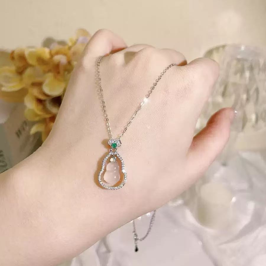White Chalcedony Gourd S925 Sterling Silver Necklace