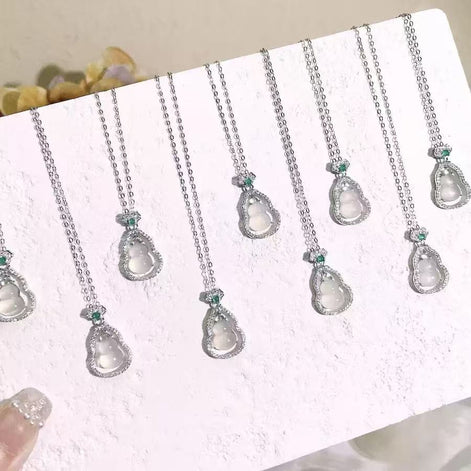 White Chalcedony Gourd S925 Sterling Silver Necklace