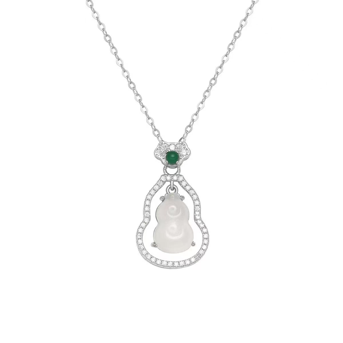 White Chalcedony Gourd S925 Sterling Silver Necklace