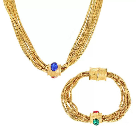 Multi-layered Chain Heavy Style Necklace & Bracelet SET