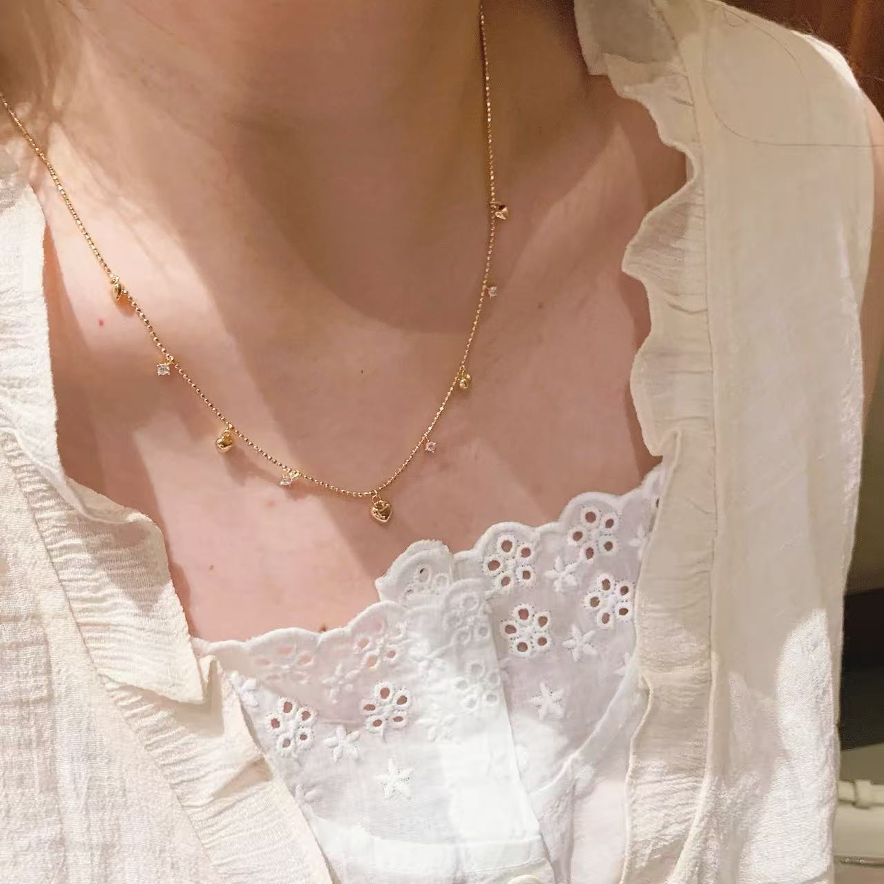 Love Heart Shining Zircon Necklace & Bracelet SET