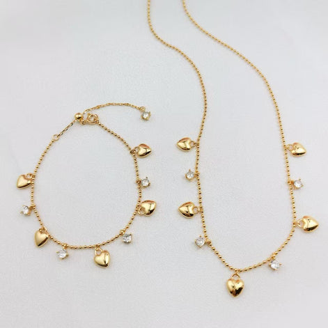 Love Heart Shining Zircon Necklace & Bracelet SET
