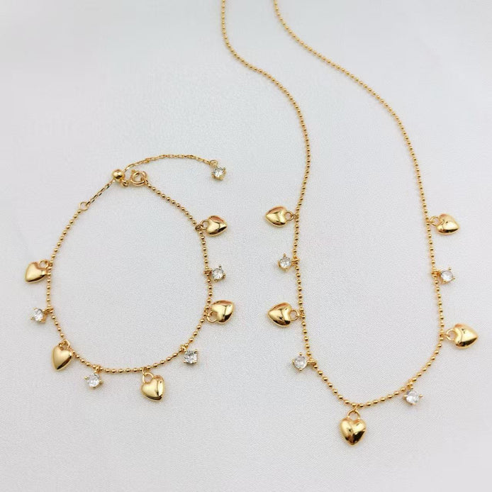 Love Heart Shining Zircon Necklace & Bracelet SET