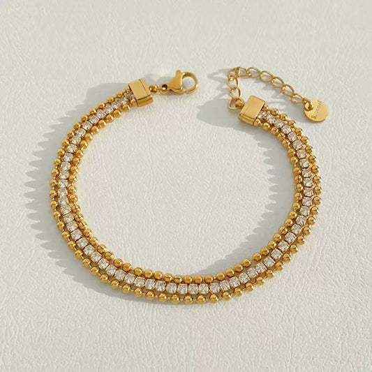 Double-layer Chain Design with Line Setting Zircon Bracelet