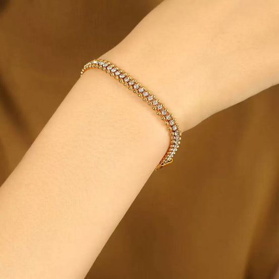Double-layer Chain Design with Line Setting Zircon Bracelet