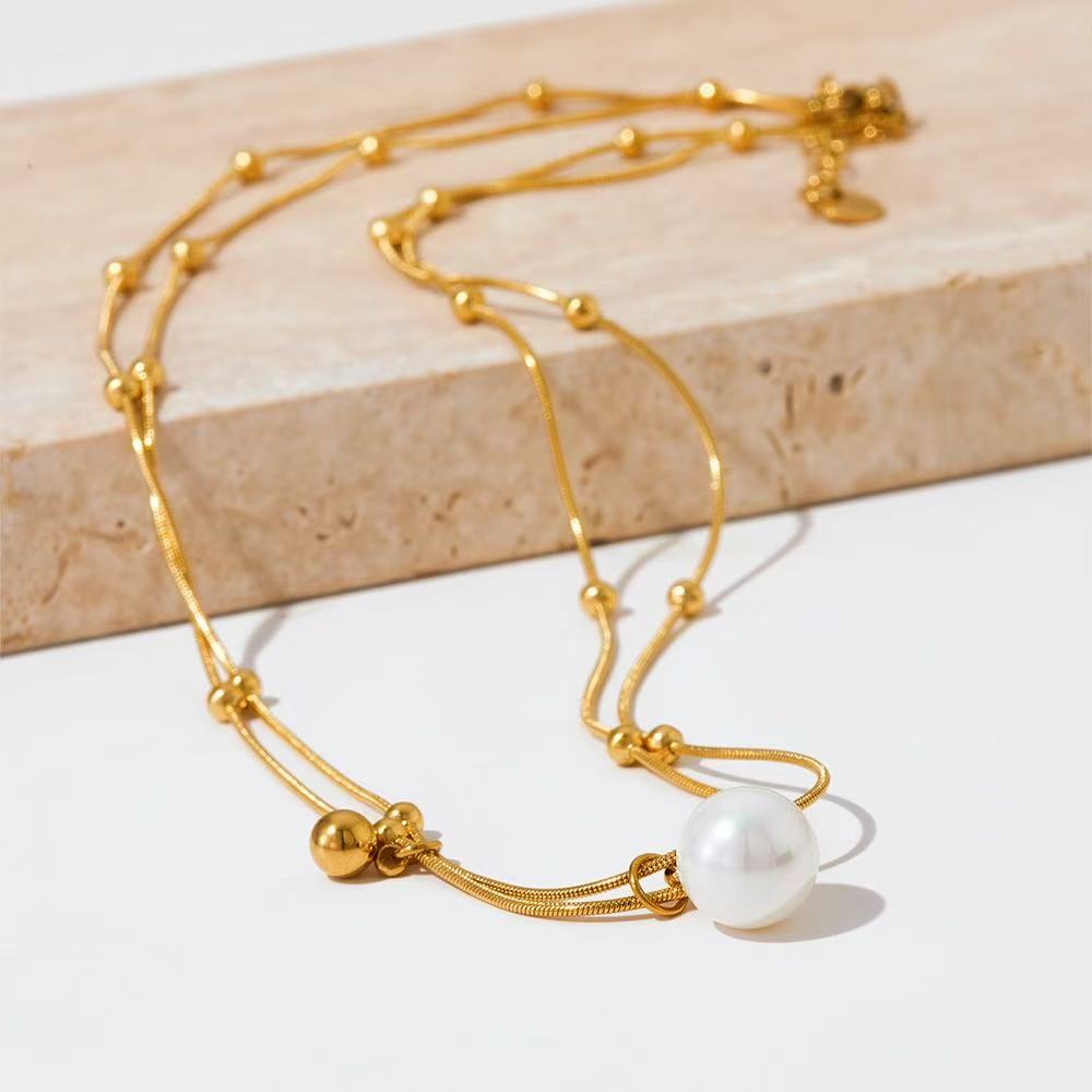 Double-layer Chain Design Pearl Necklace