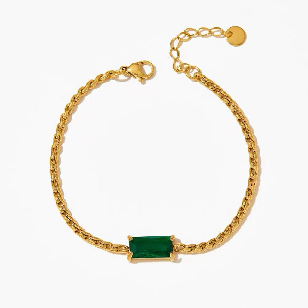 Cuban Link Design with Square Stone Bracelet