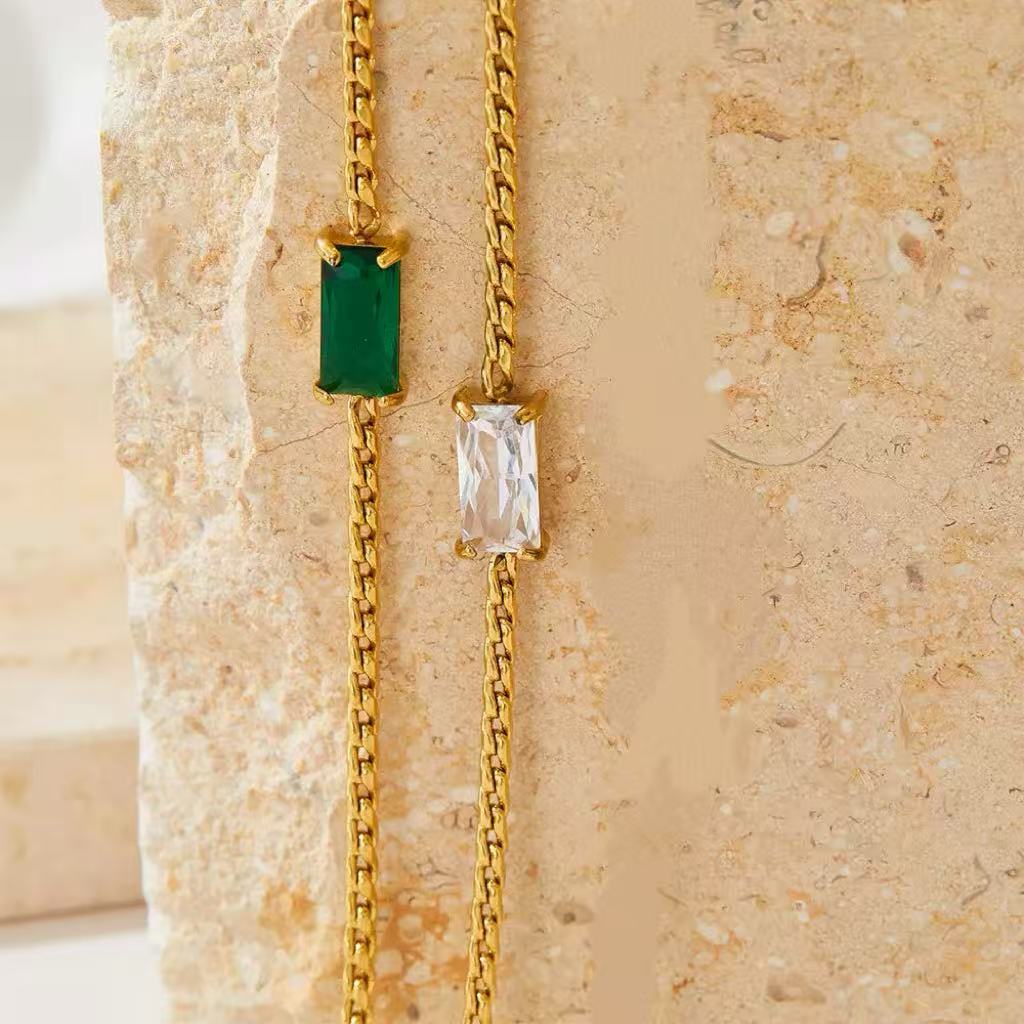 Cuban Link Design with Square Stone Bracelet